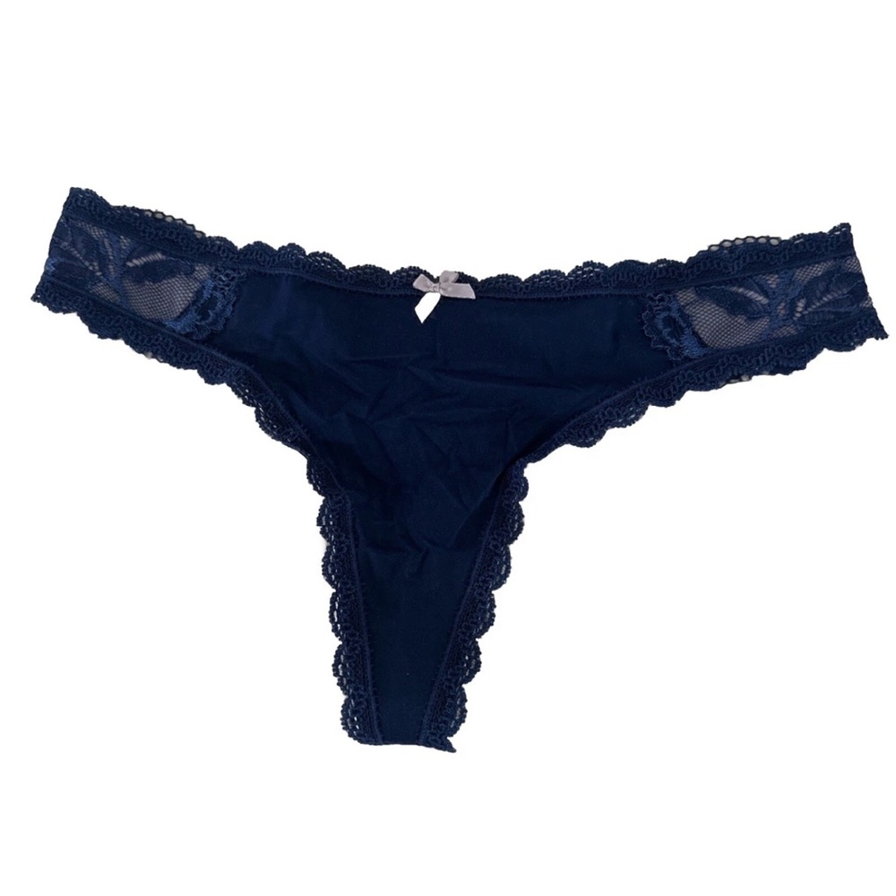 Victoria’s Secret Navy Lace-Trim Thong Panty - Women Intimates